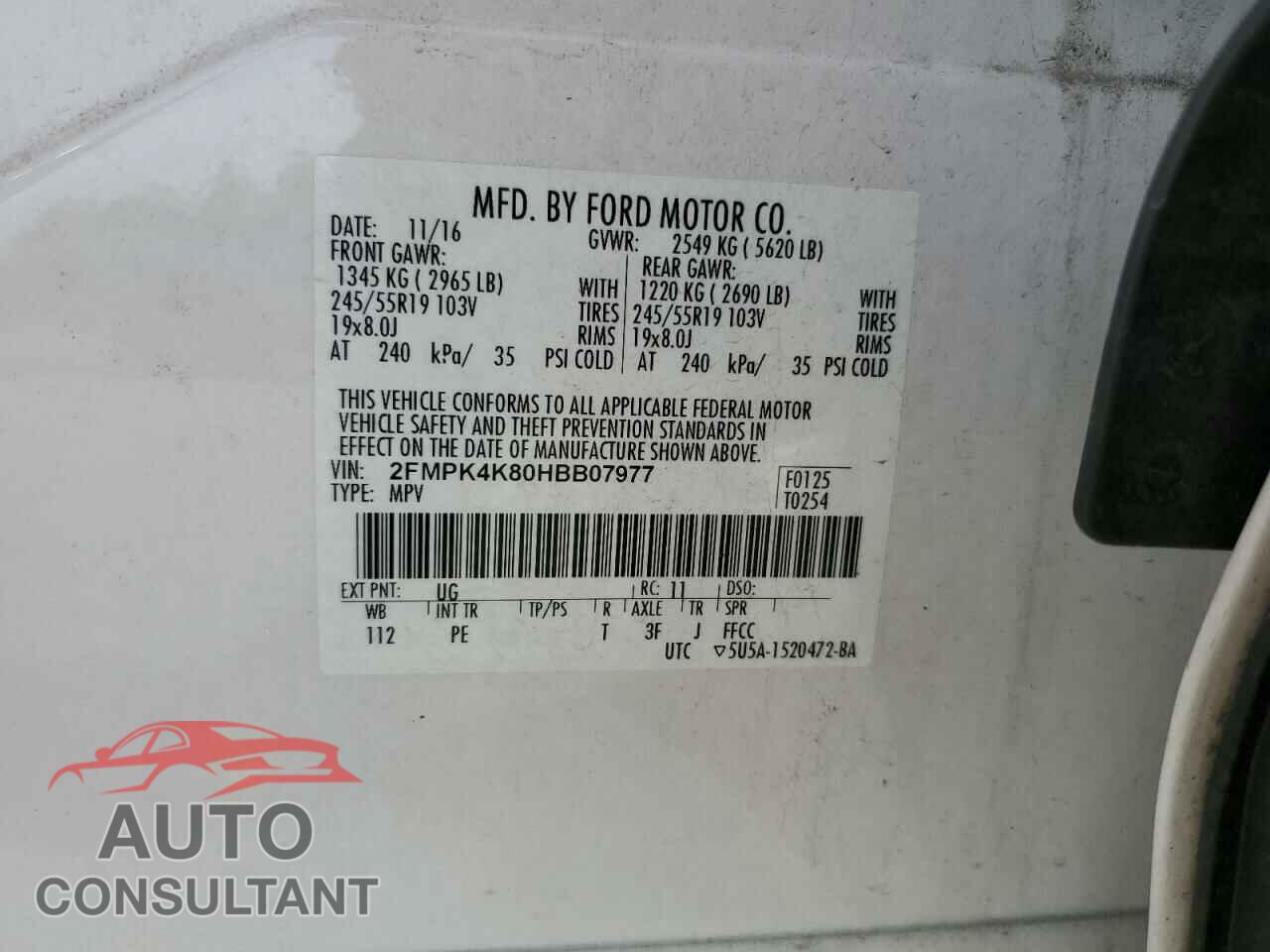 FORD EDGE 2017 - 2FMPK4K80HBB07977