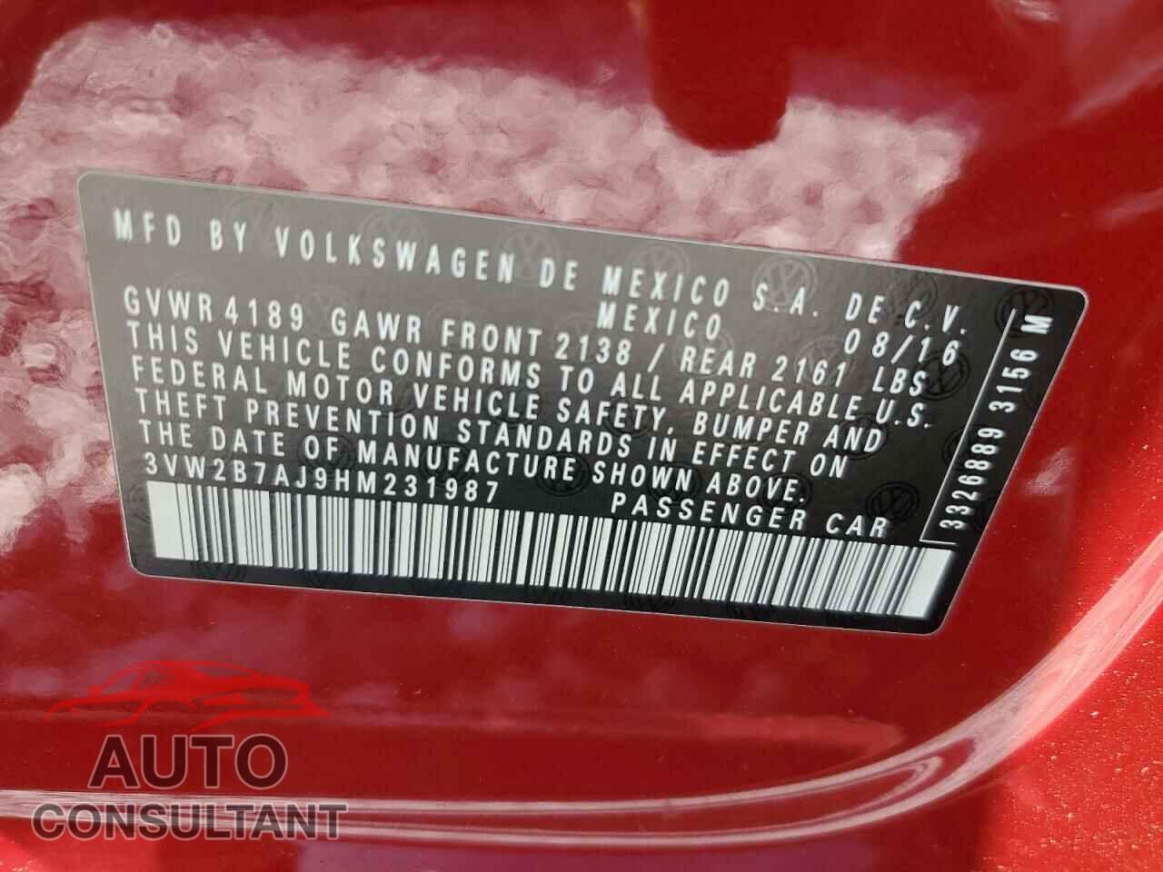 VOLKSWAGEN JETTA 2017 - 3VW2B7AJ9HM231987