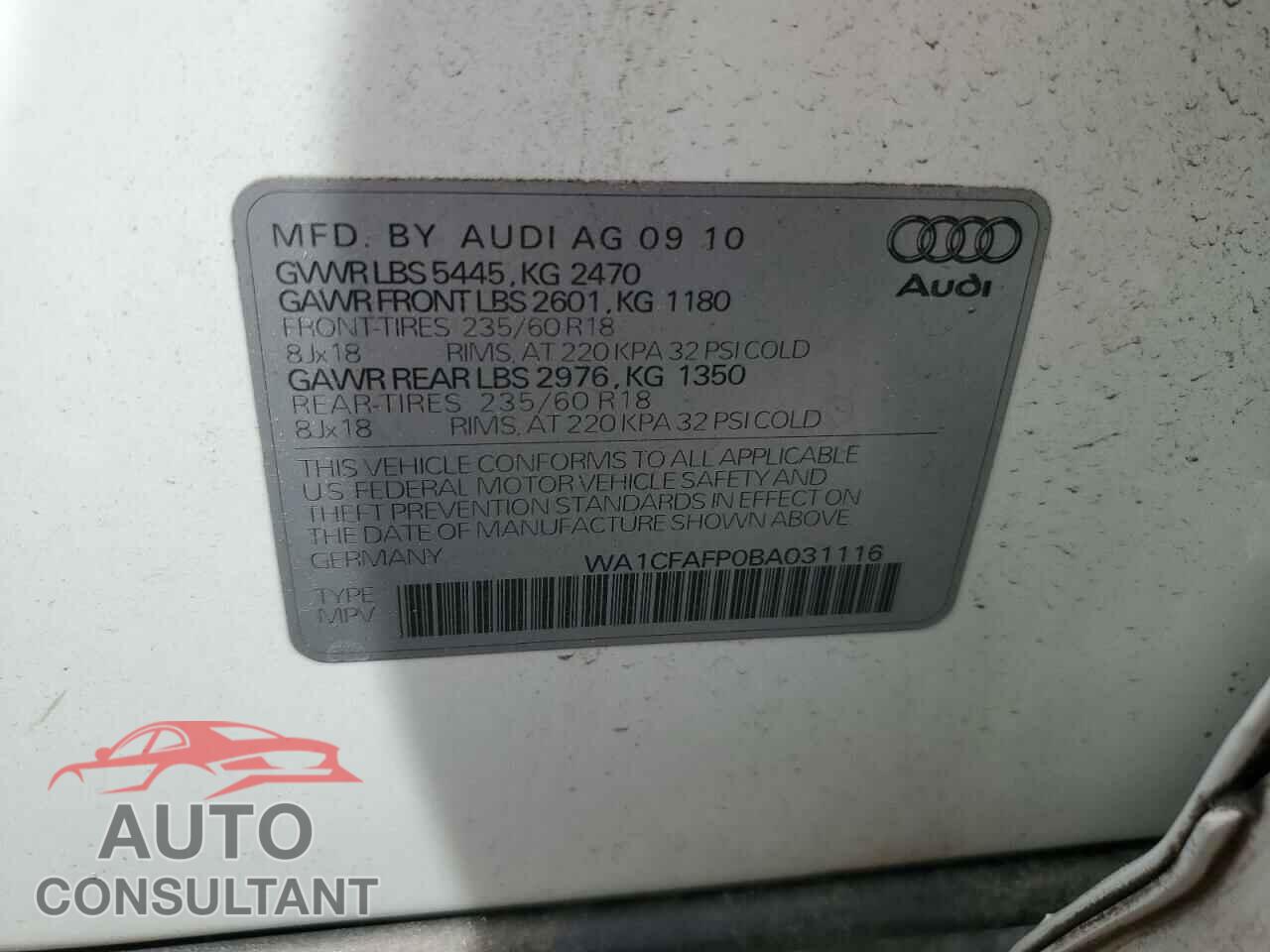 AUDI Q5 2011 - WA1CFAFP0BA031116