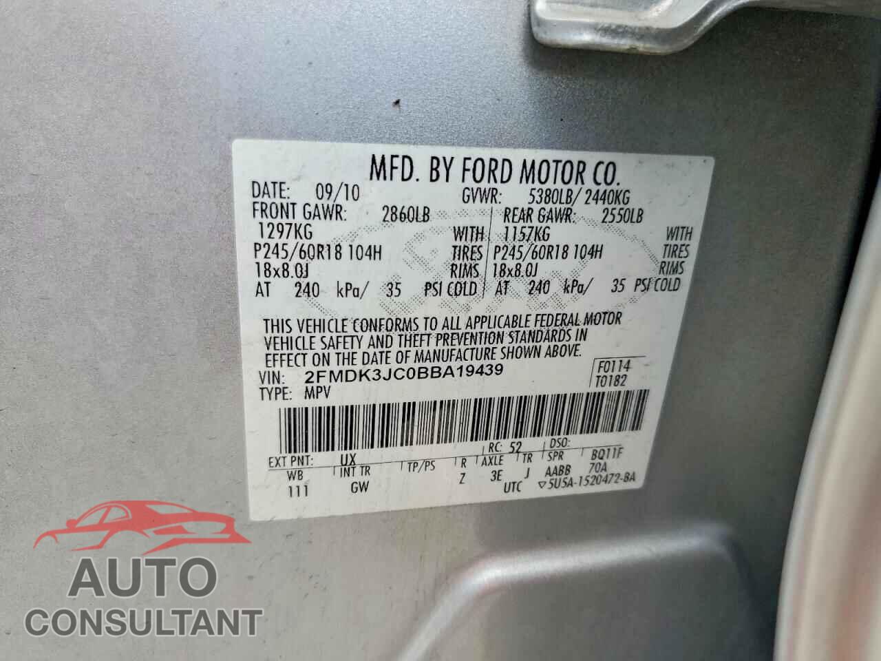FORD EDGE 2011 - 2FMDK3JC0BBA19439