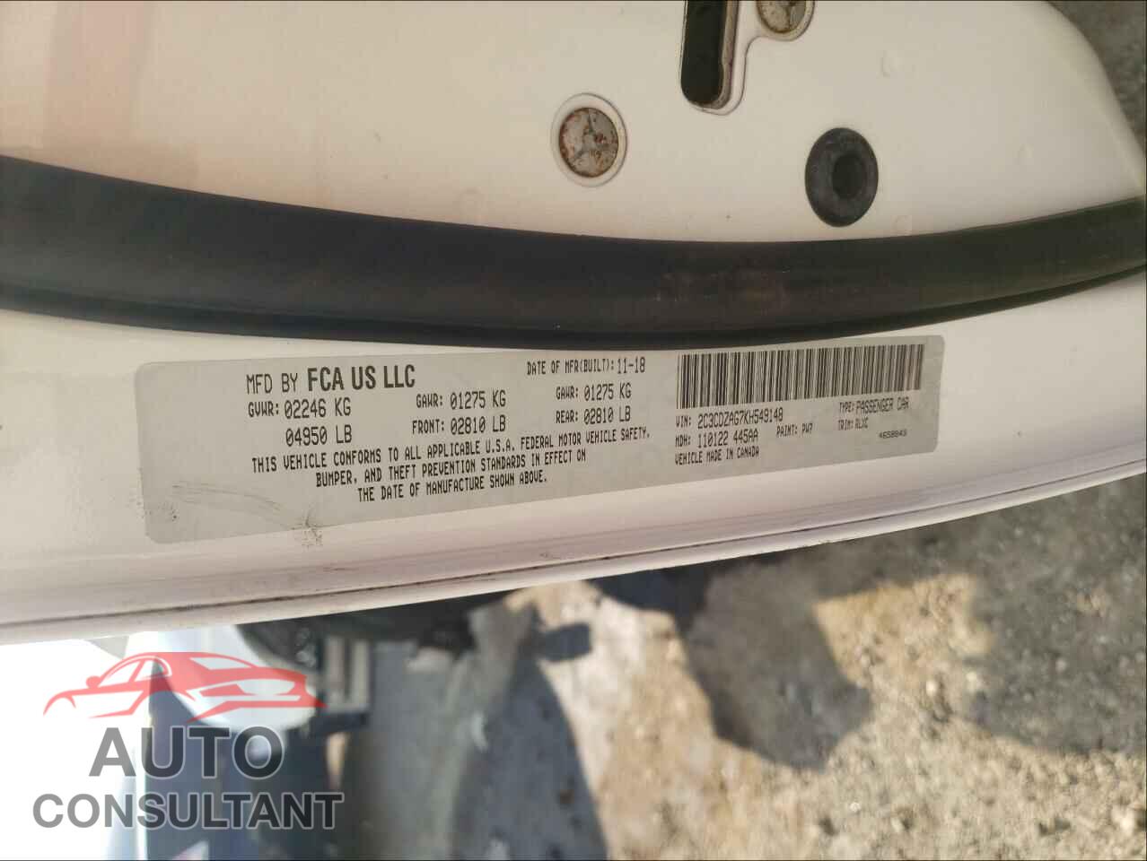 DODGE CHALLENGER 2019 - 2C3CDZAG7KH549148