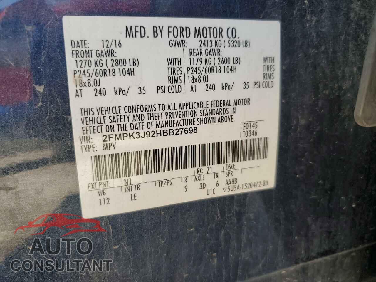 FORD EDGE 2017 - 2FMPK3J92HBB27698