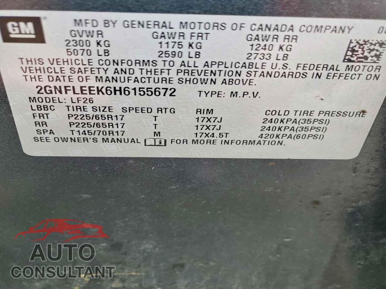 CHEVROLET EQUINOX 2017 - 2GNFLEEK6H6155672