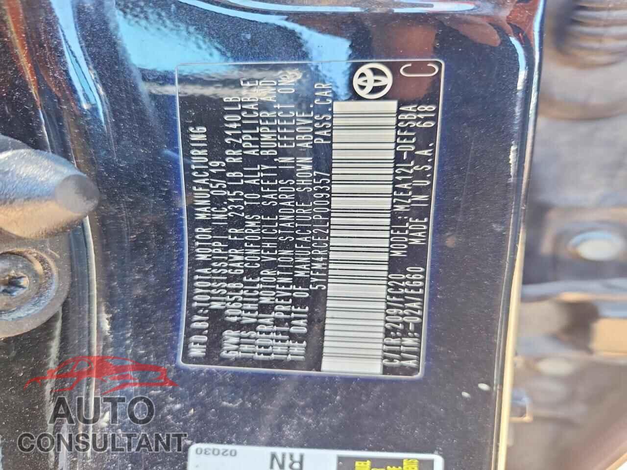 TOYOTA COROLLA 2020 - 5YFM4RCE2LP009357