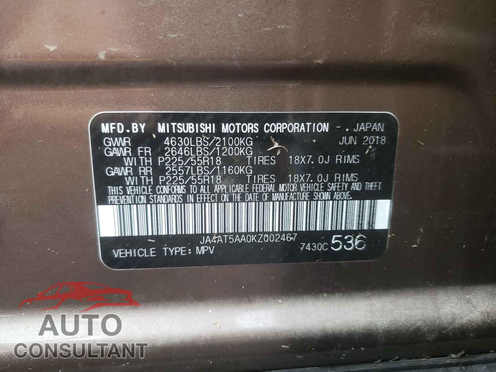 MITSUBISHI ECLIPSE 2019 - JA4AT5AA0KZ002467