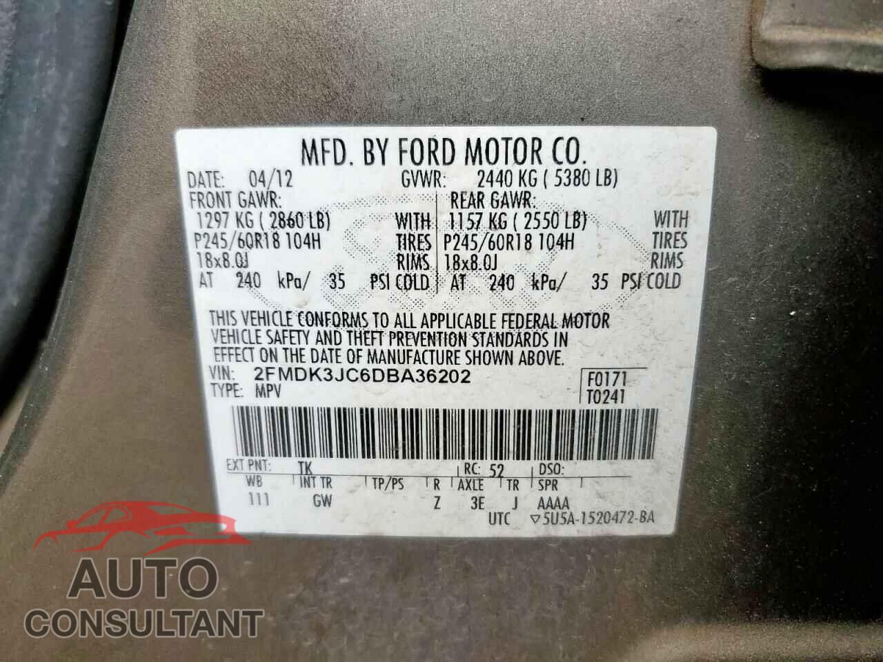 FORD EDGE 2013 - 2FMDK3JC6DBA36202