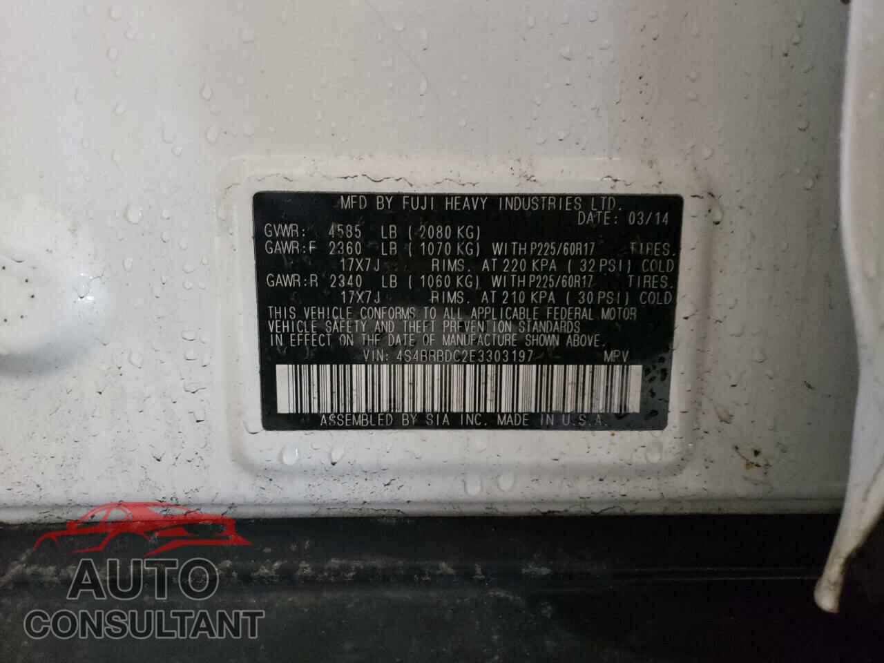 SUBARU OUTBACK 2014 - 4S4BRBDC2E3303197