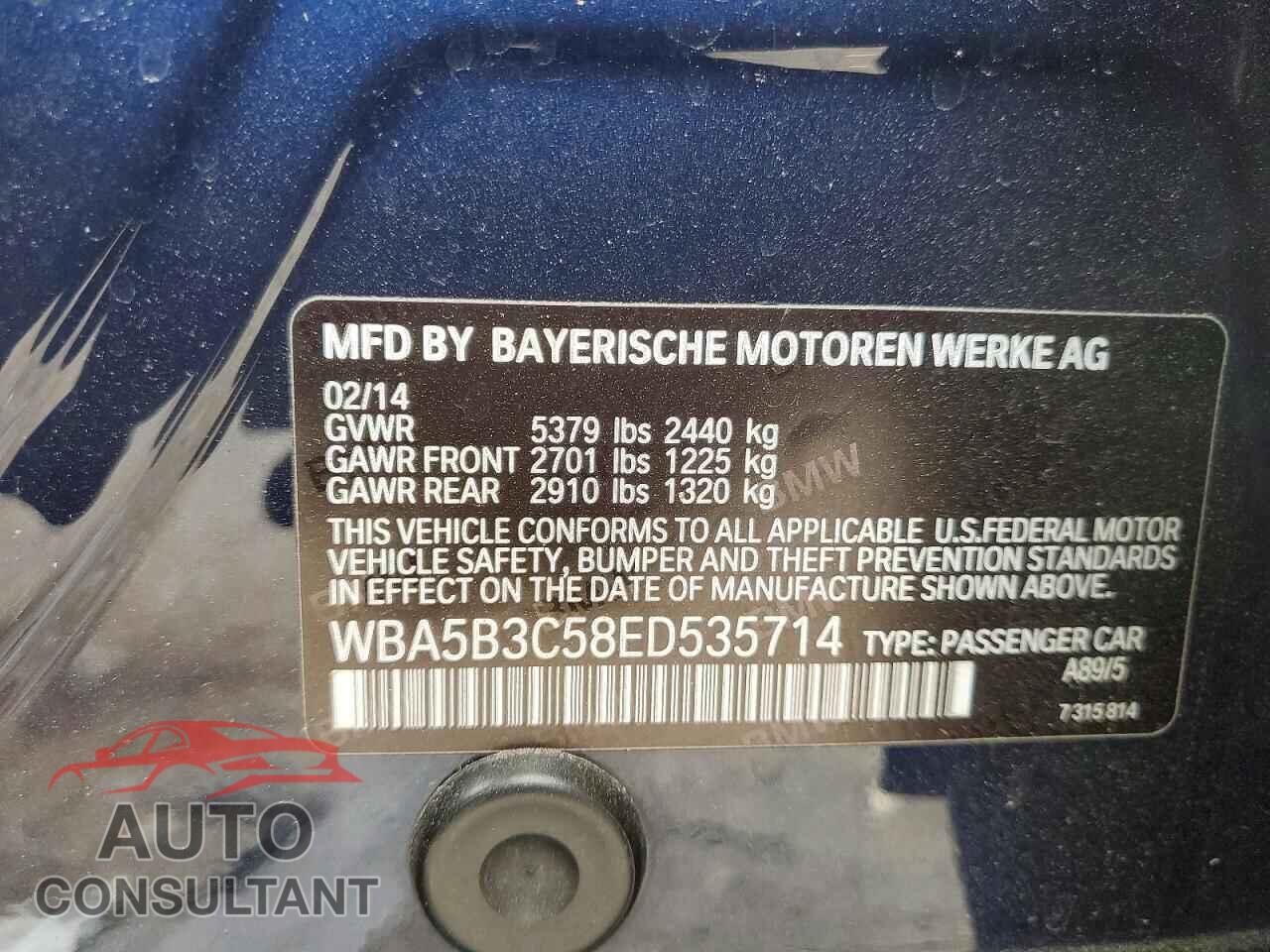 BMW 5 SERIES 2014 - WBA5B3C58ED535714