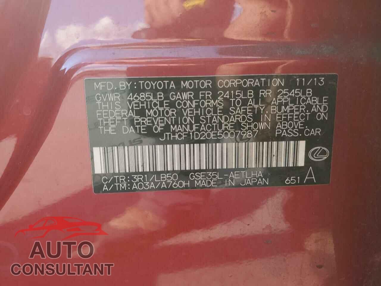 LEXUS IS 2014 - JTHCF1D20E5007987