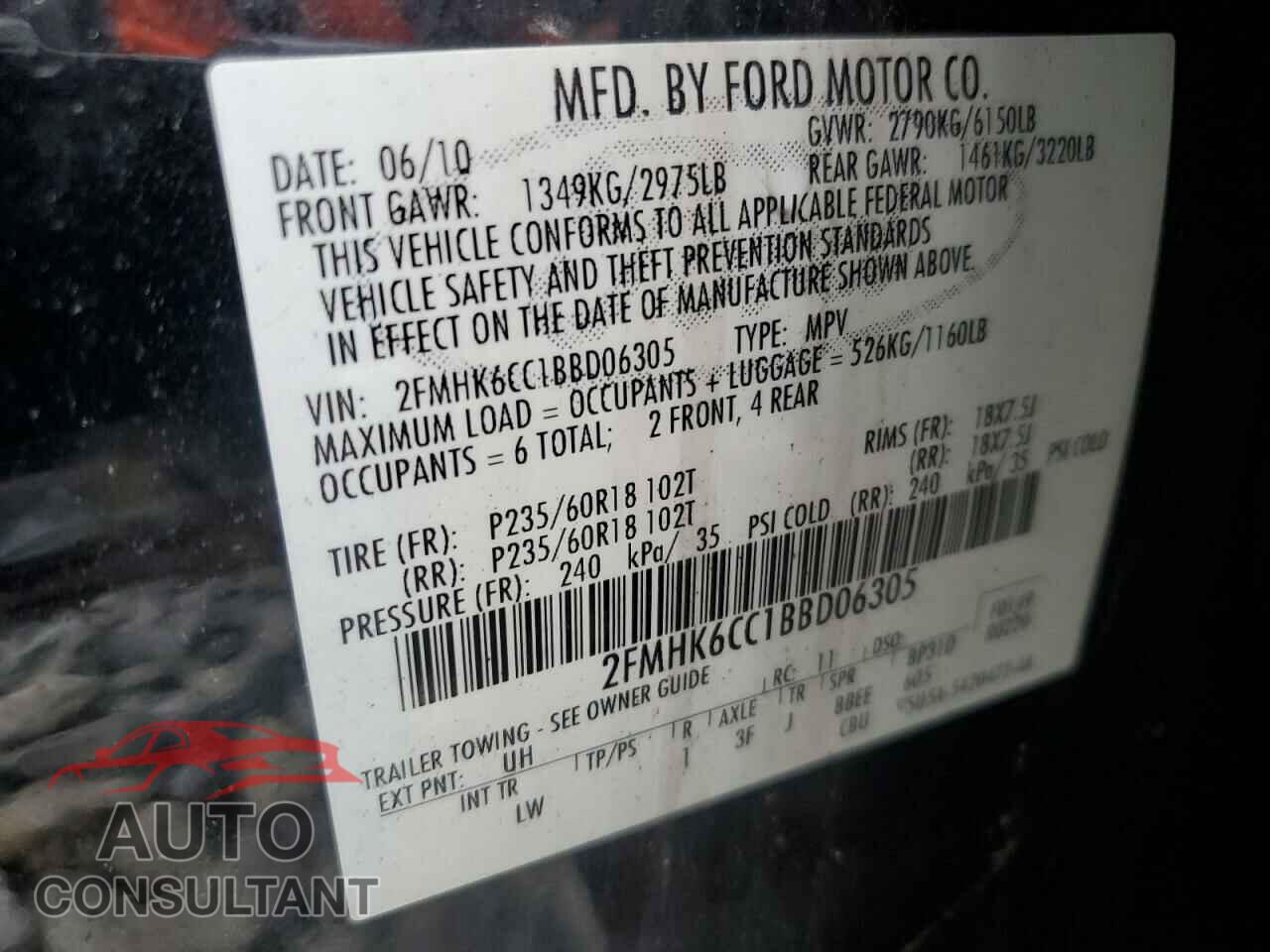 FORD FLEX 2011 - 2FMHK6CC1BBD06305
