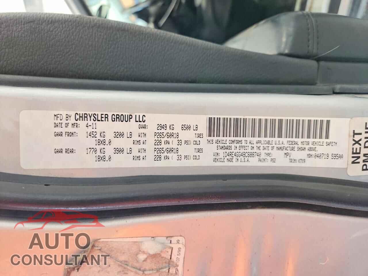 DODGE DURANGO 2011 - 1D4RE4GG4BC688740