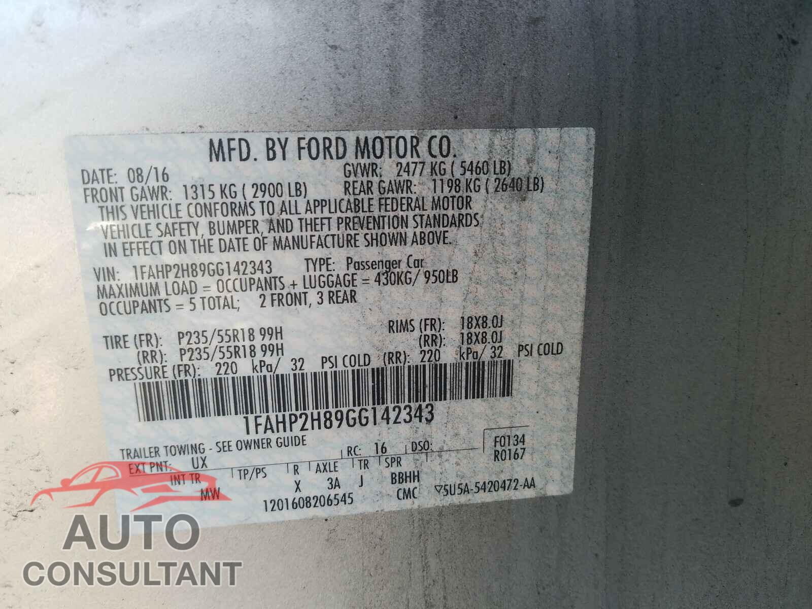 FORD TAURUS 2016 - 1FAHP2H89GG142343