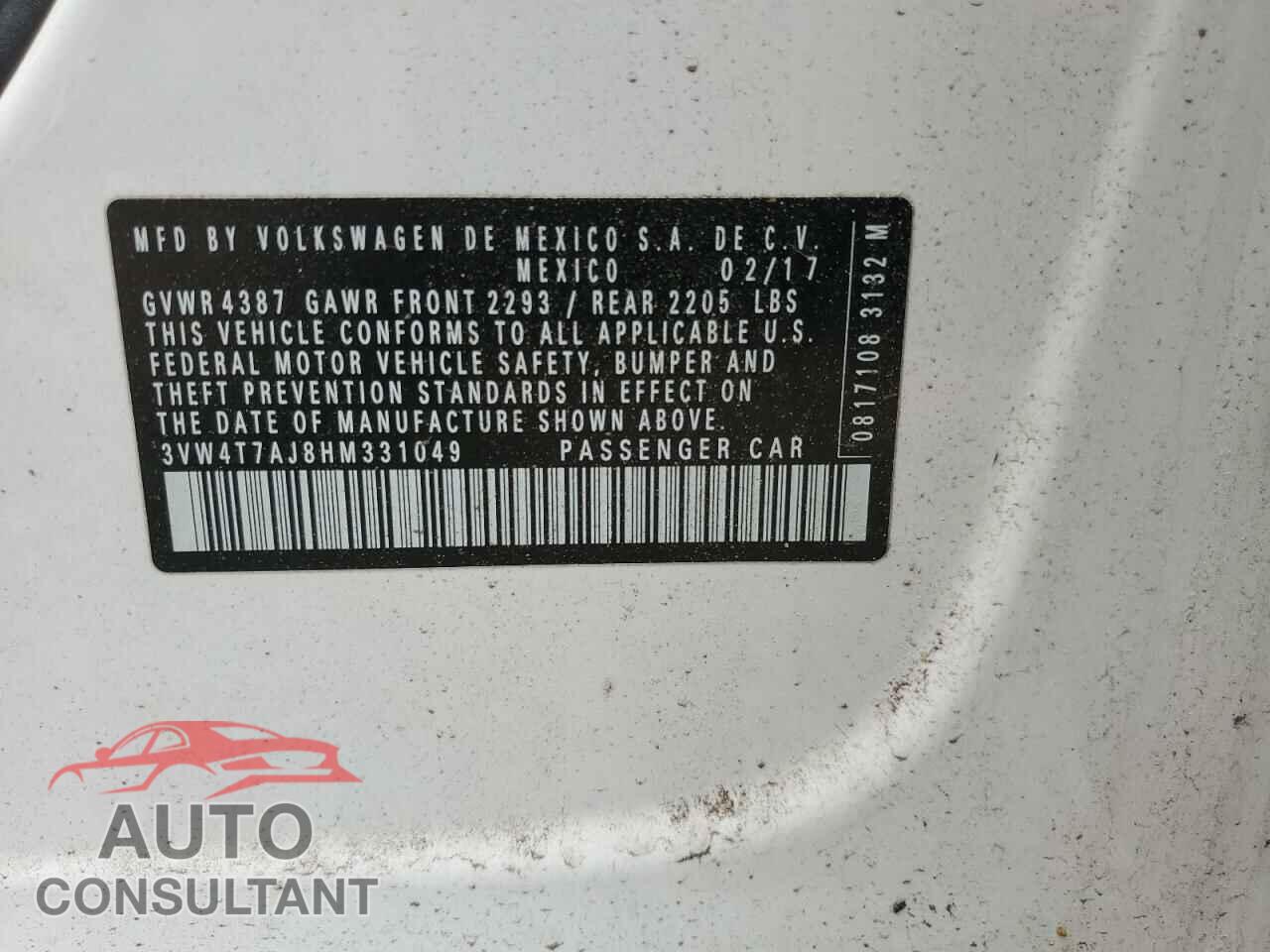 VOLKSWAGEN JETTA 2017 - 3VW4T7AJ8HM331049