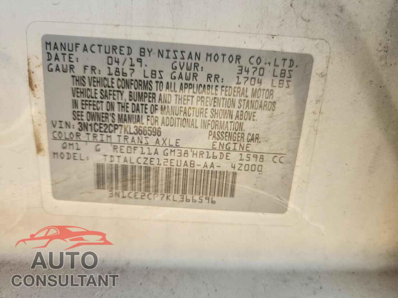 NISSAN VERSA 2019 - 3N1CE2CP7KL366596