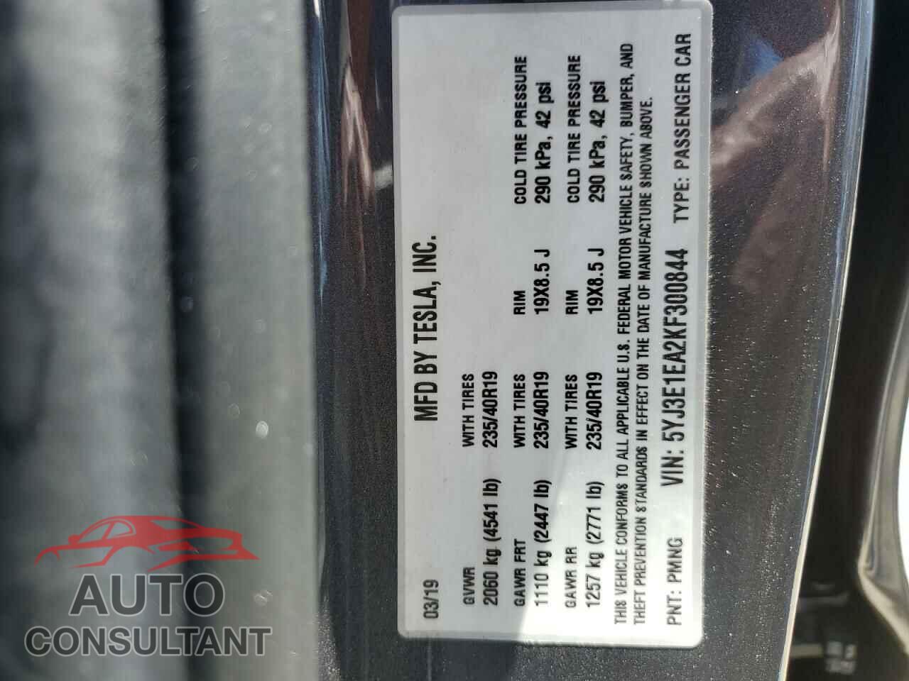 TESLA MODEL 3 2019 - 5YJ3E1EA2KF300844