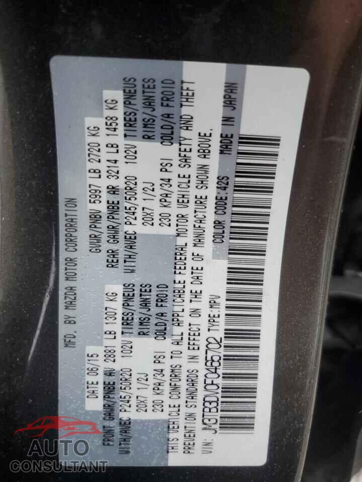 MAZDA CX-9 2015 - JM3TB3DV0F0465702