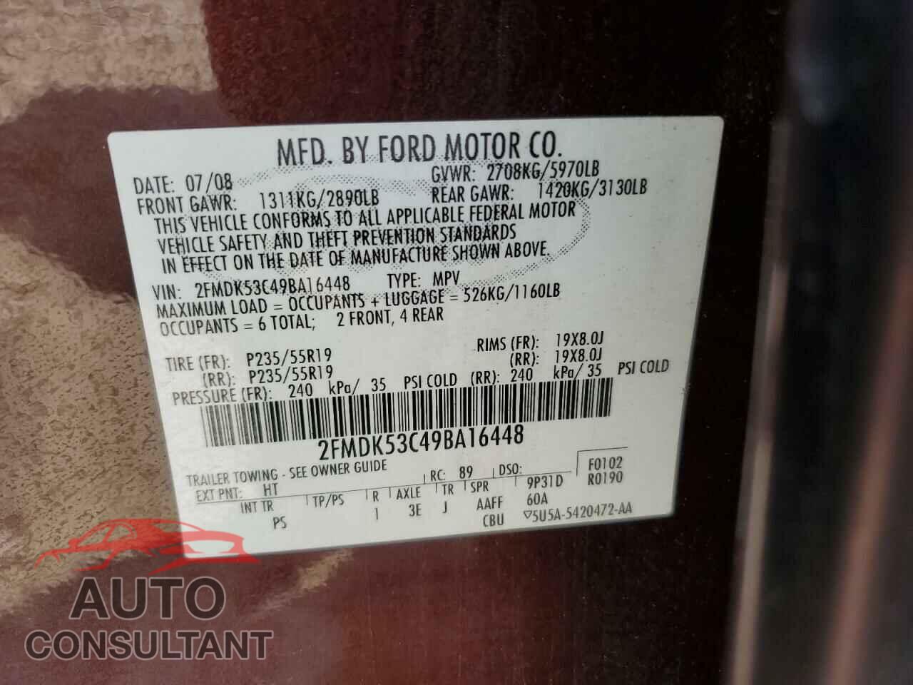 FORD FLEX 2009 - 2FMDK53C49BA16448