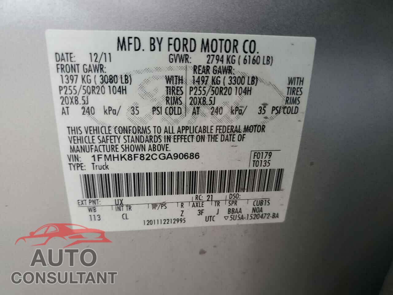 FORD EXPLORER 2012 - 1FMHK8F82CGA90686