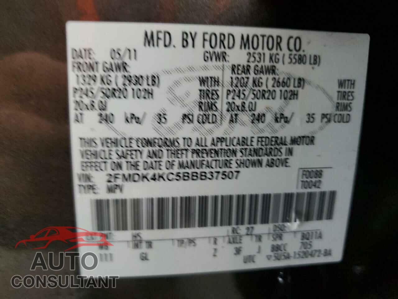 FORD EDGE 2011 - 2FMDK4KC5BBB37507