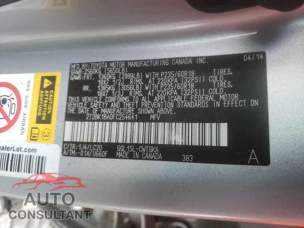 LEXUS RX350 2015 - 2T2BK1BA0FC254641