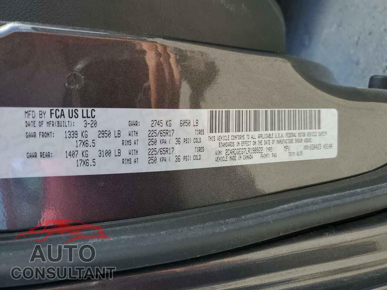 DODGE CARAVAN 2020 - 2C4RDGEG7LR198922