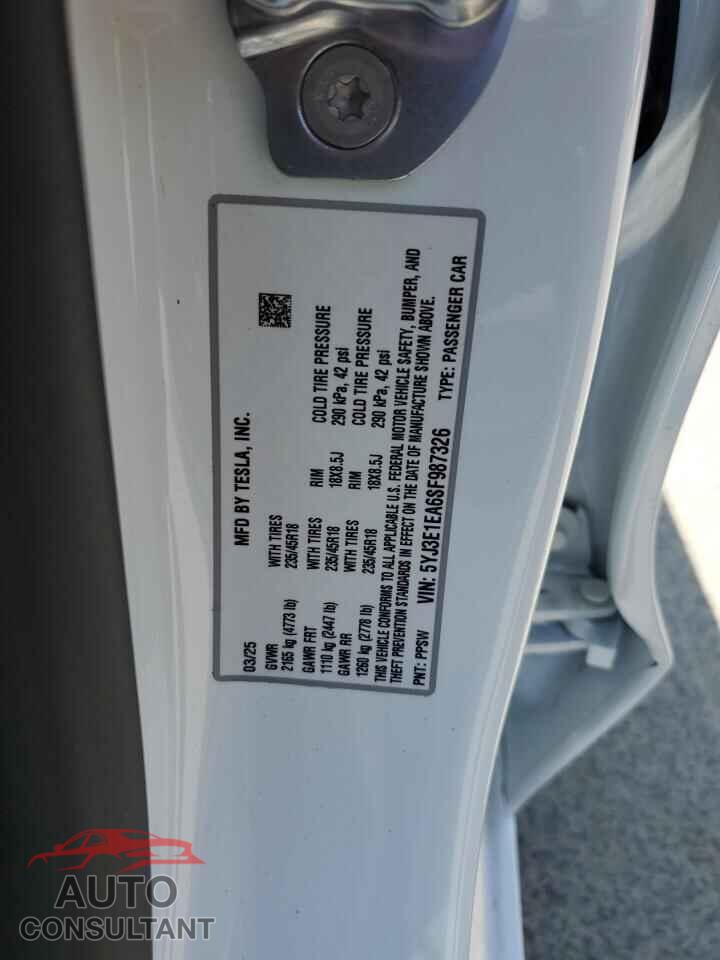 TESLA MODEL 3 2025 - 5YJ3E1EA6SF987326