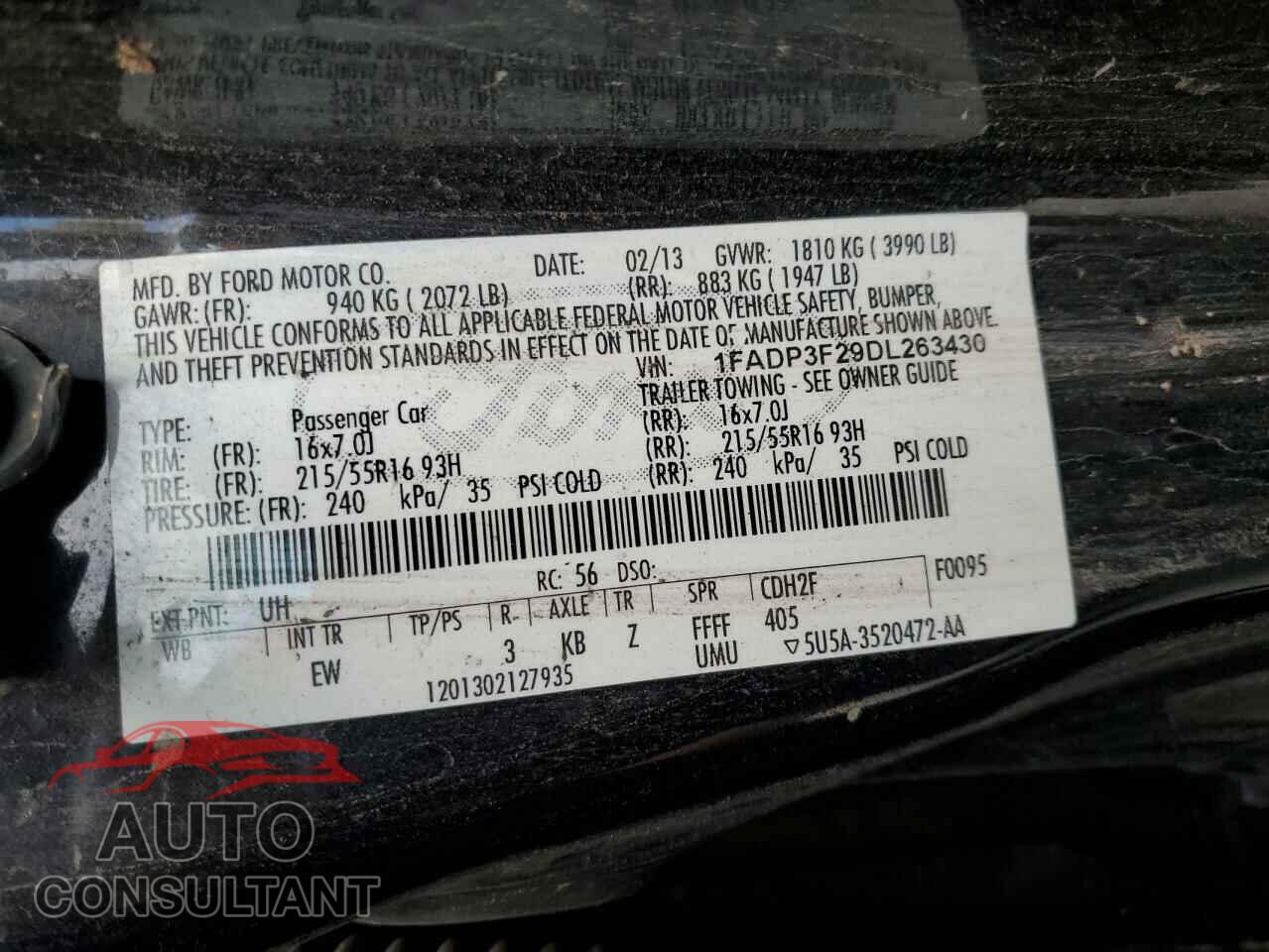 FORD FOCUS 2013 - 1FADP3F29DL263430