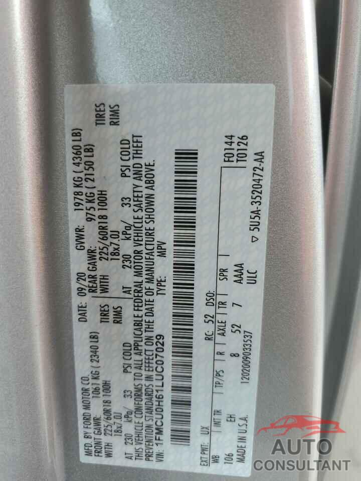 FORD ESCAPE 2020 - 1FMCU0H61LUC07029
