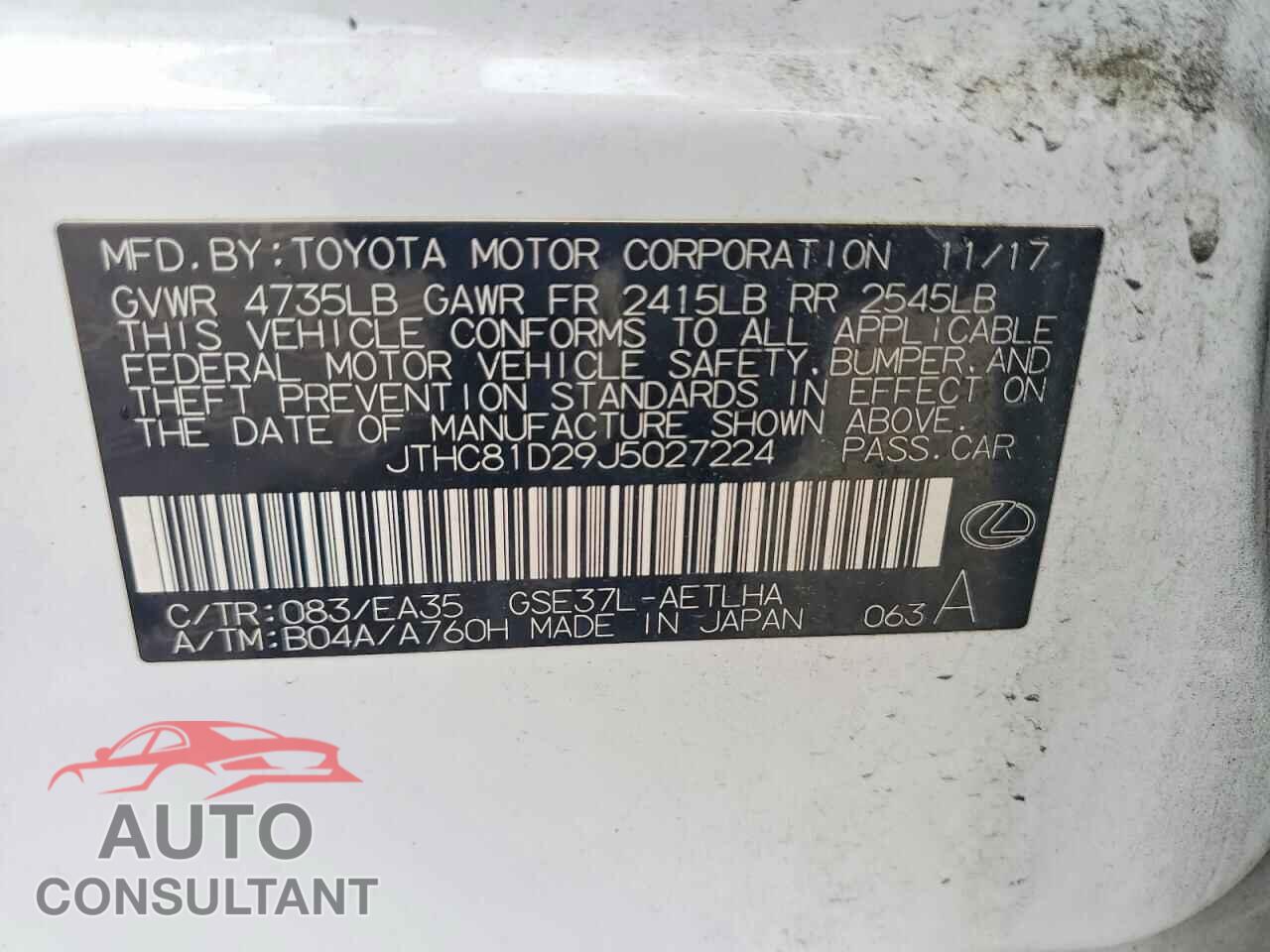 LEXUS IS 2018 - JTHC81D29J5027224