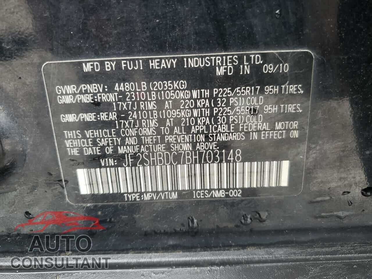 SUBARU FORESTER 2011 - JF2SHBDC7BH703148