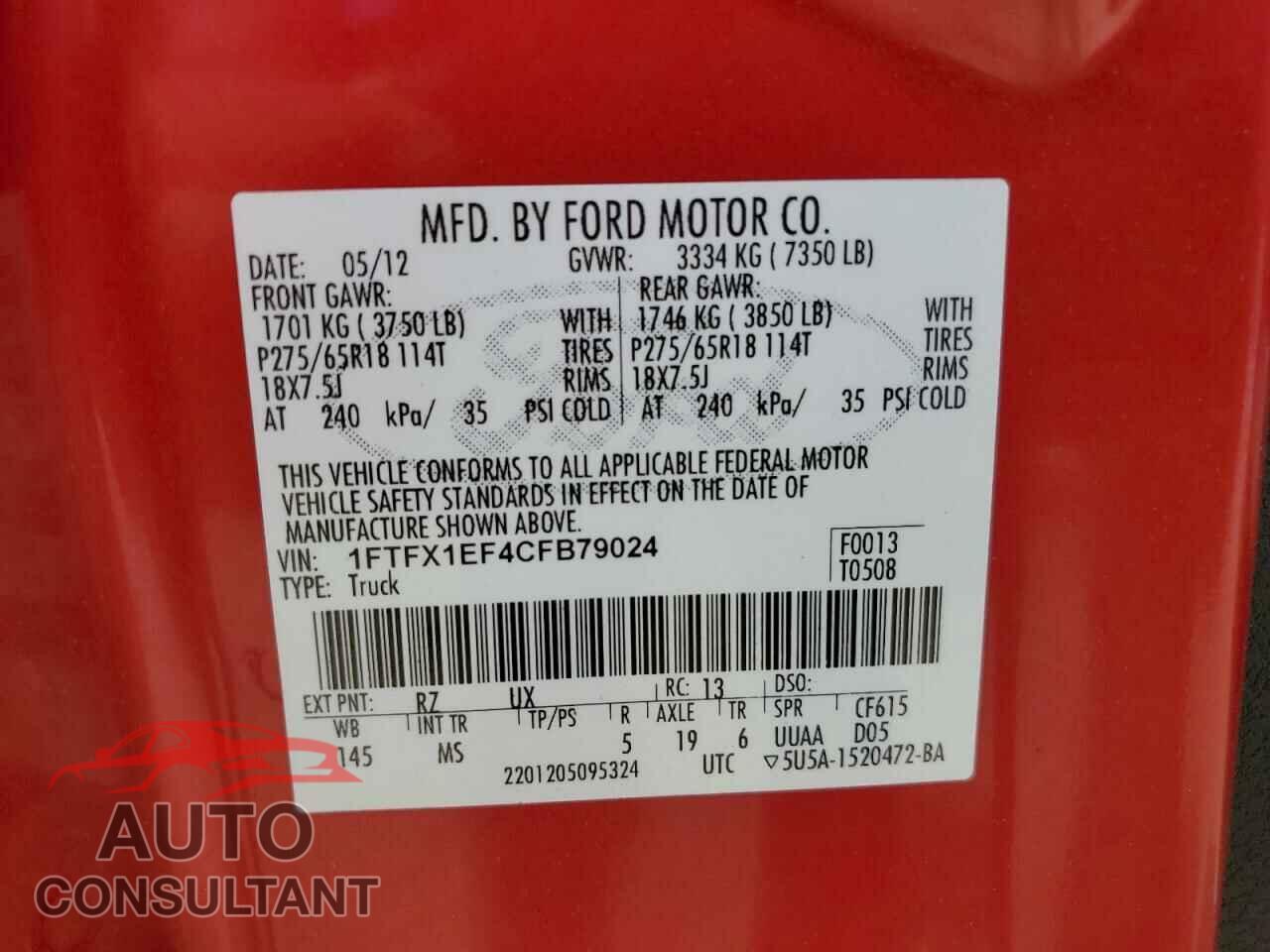 FORD F-150 2012 - 1FTFX1EF4CFB79024