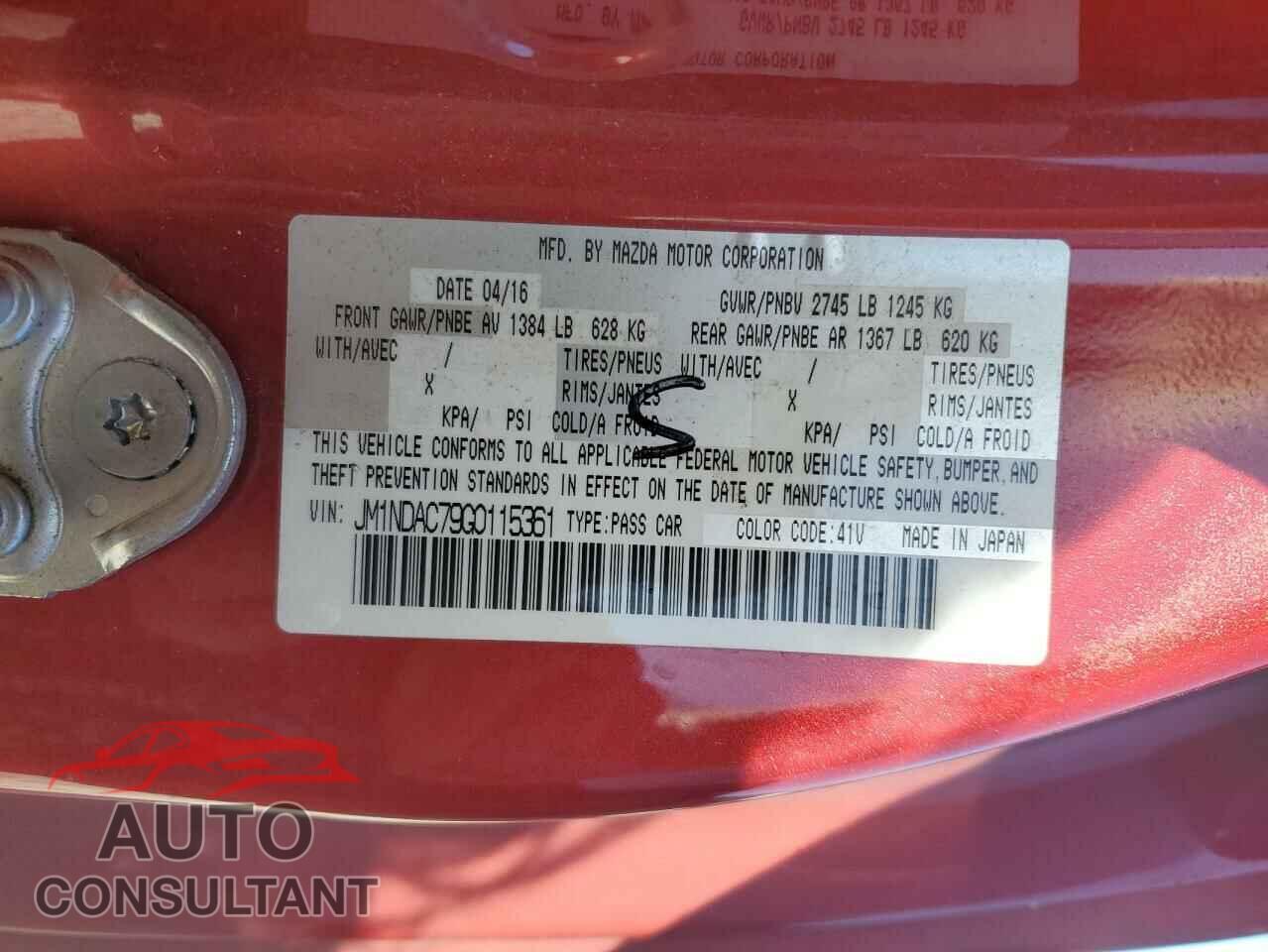 MAZDA MX5 2016 - JM1NDAC79G0115361