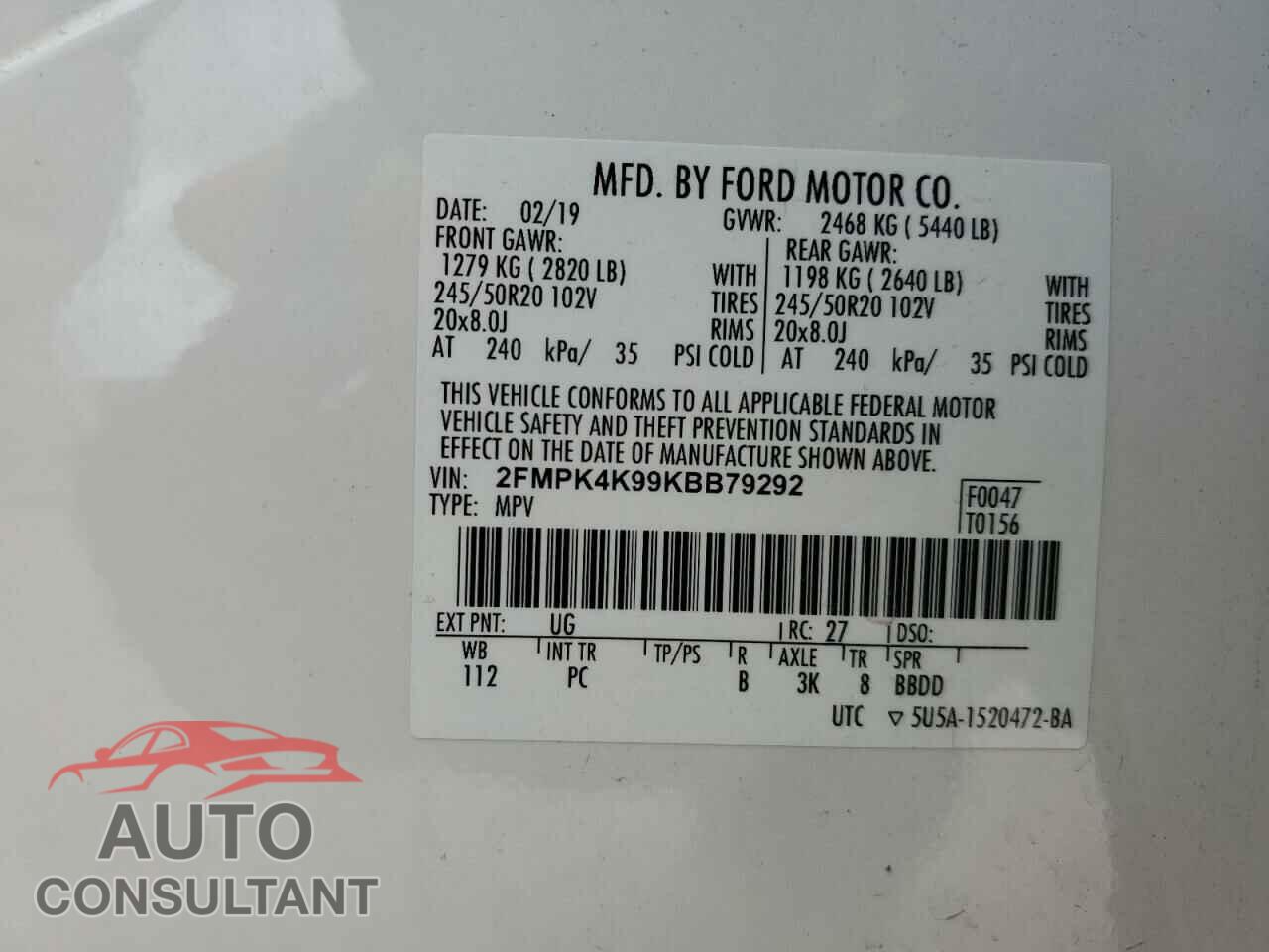 FORD EDGE 2019 - 2FMPK4K99KBB79292