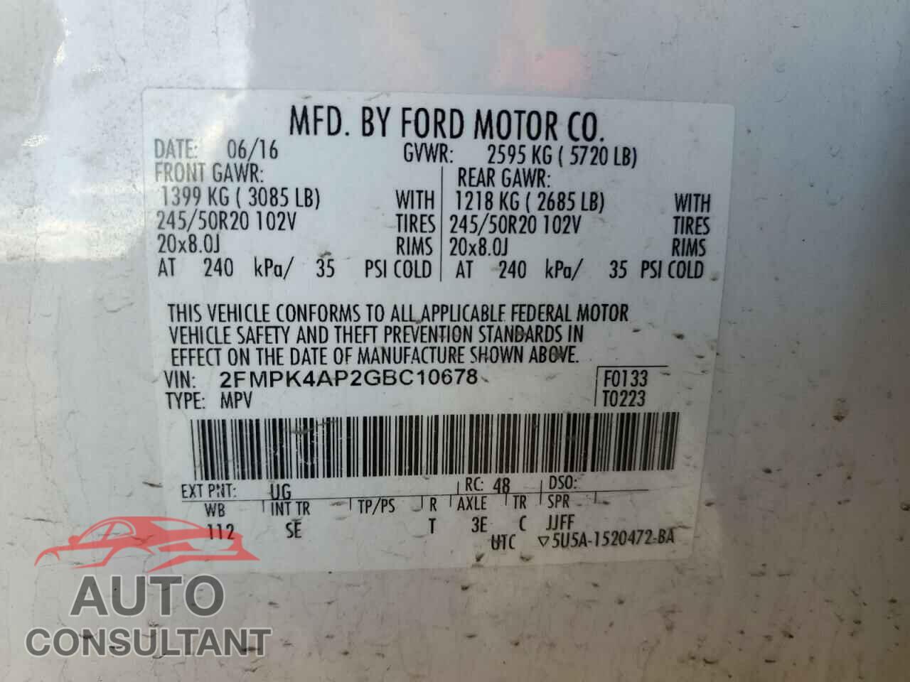 FORD EDGE 2016 - 2FMPK4AP2GBC10678