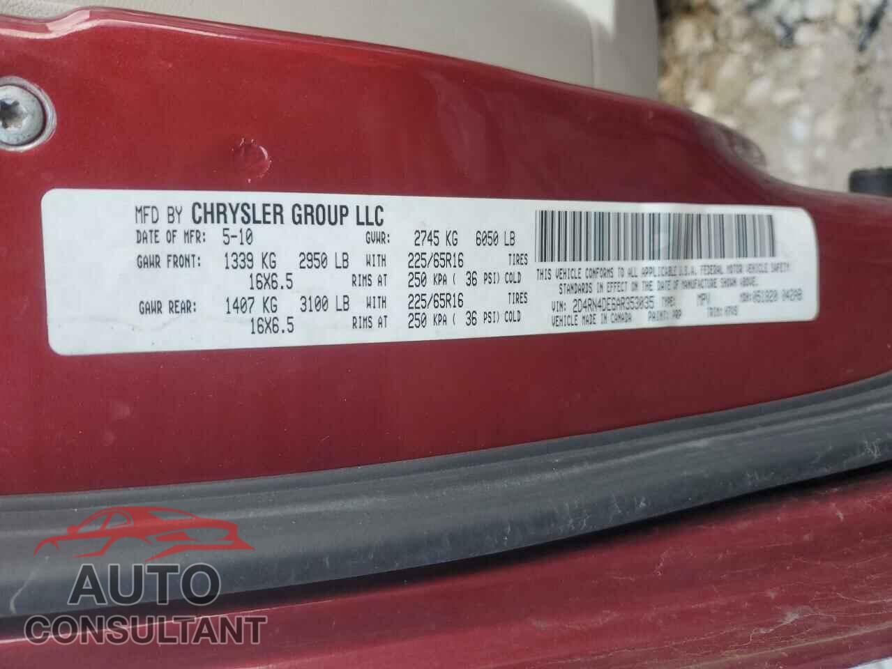 DODGE CARAVAN 2010 - 2D4RN4DE6AR353035
