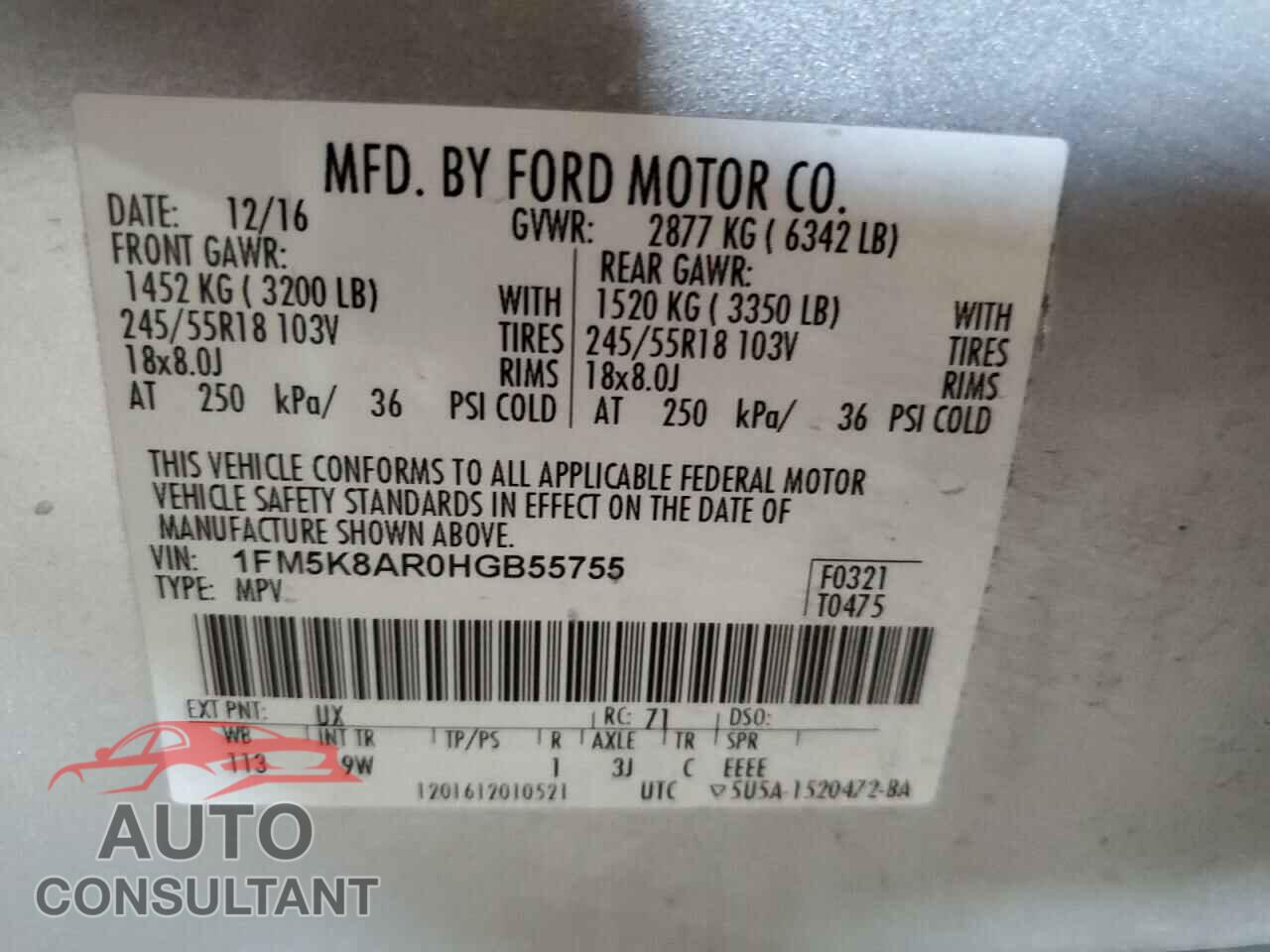 FORD EXPLORER 2017 - 1FM5K8AR0HGB55755