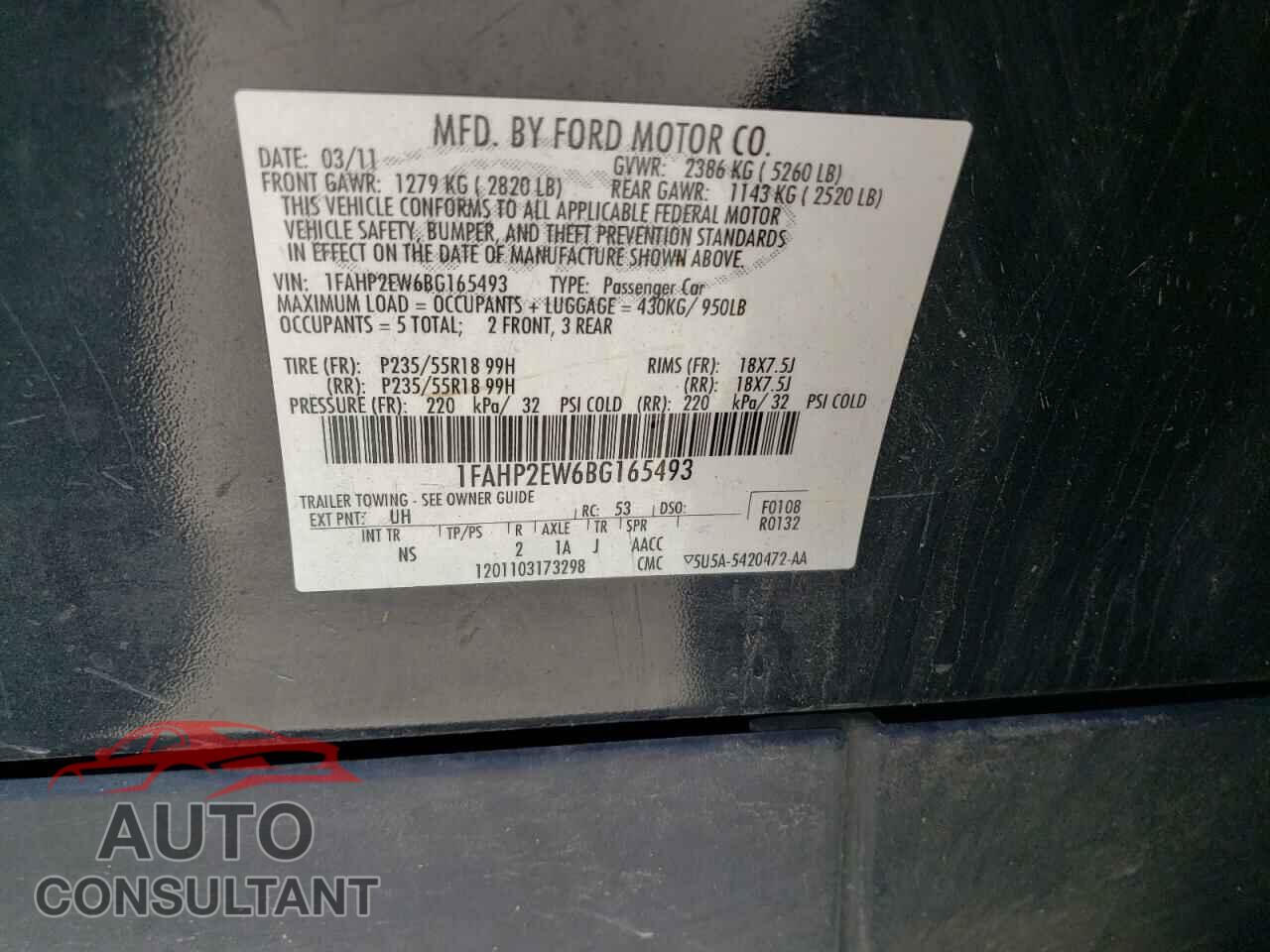 FORD TAURUS 2011 - 1FAHP2EW6BG165493