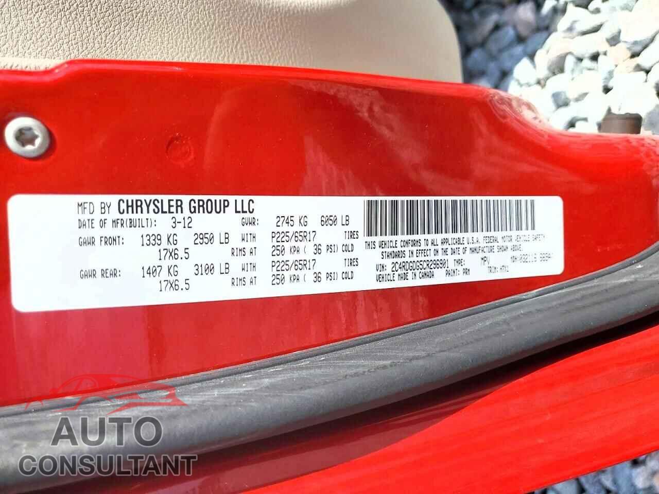 DODGE CARAVAN 2012 - 2C4RDGDG5CR296901