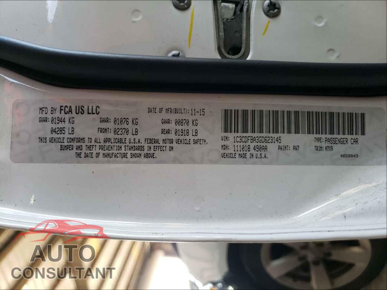 DODGE DART 2016 - 1C3CDFBA3GD623145