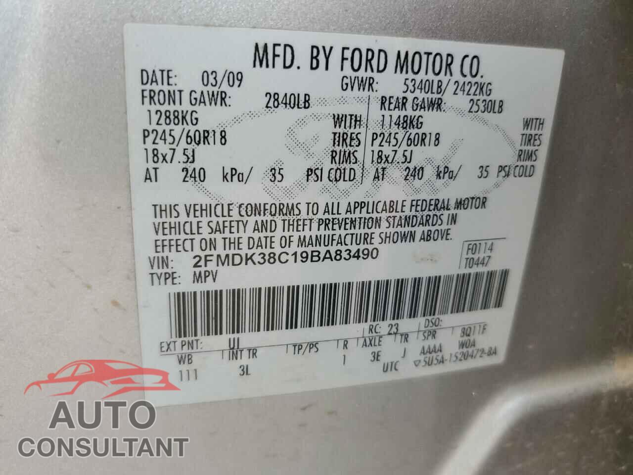 FORD EDGE 2009 - 2FMDK38C19BA83490