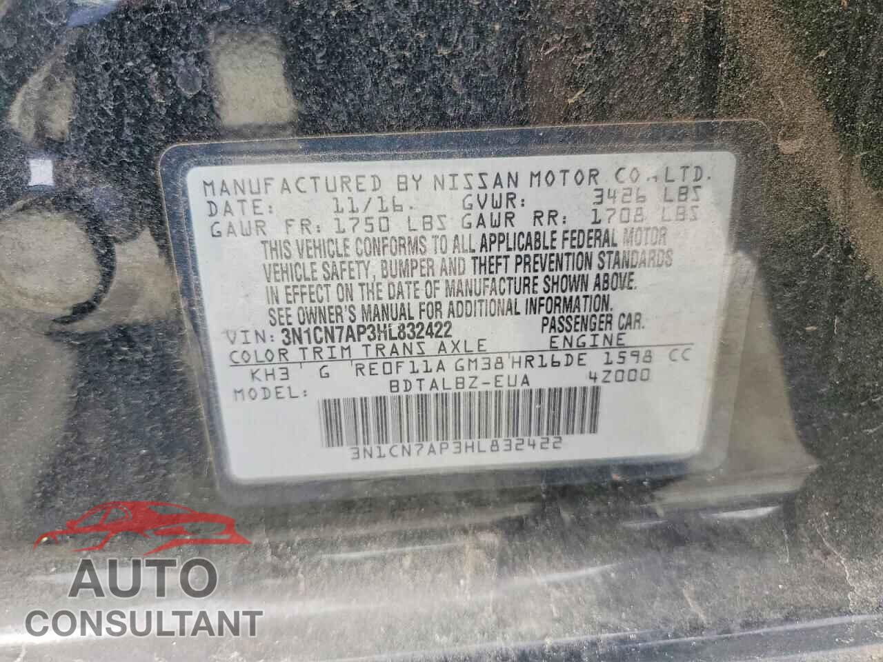NISSAN VERSA 2017 - 3N1CN7AP3HL832422