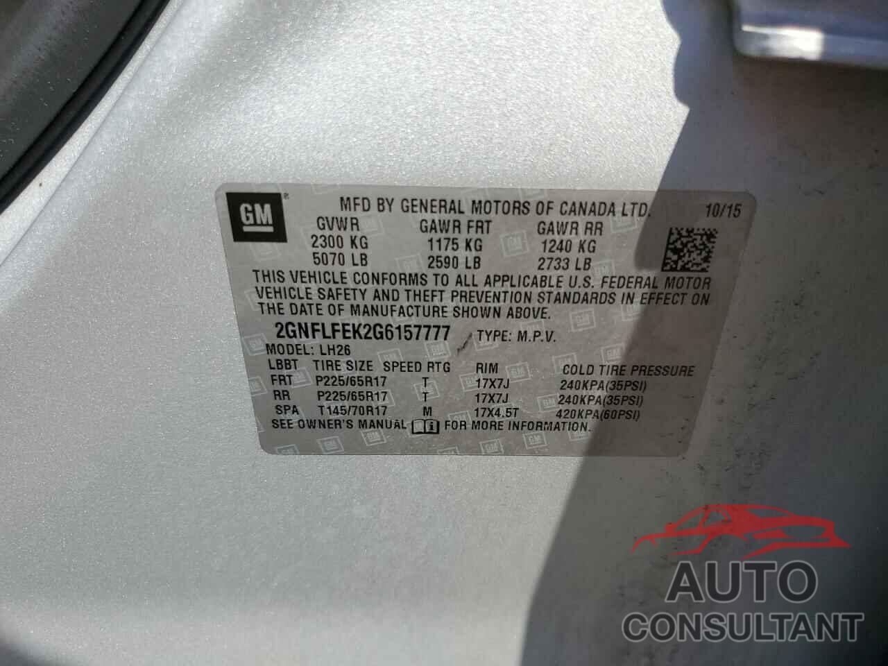 CHEVROLET EQUINOX 2016 - 2GNFLFEK2G6157777