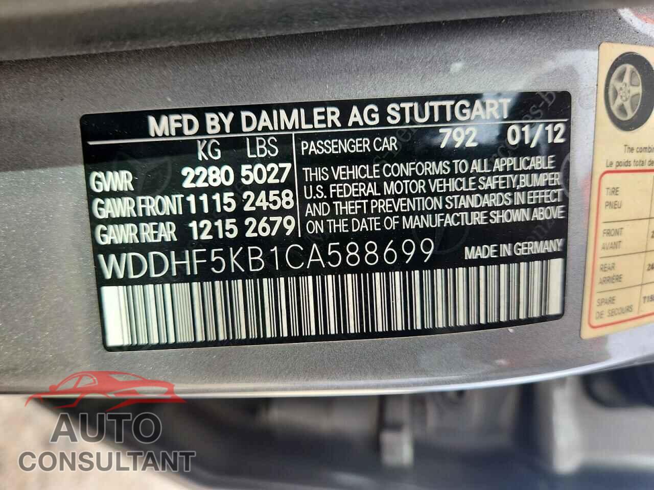 MERCEDES-BENZ E-CLASS 2012 - WDDHF5KB1CA588699