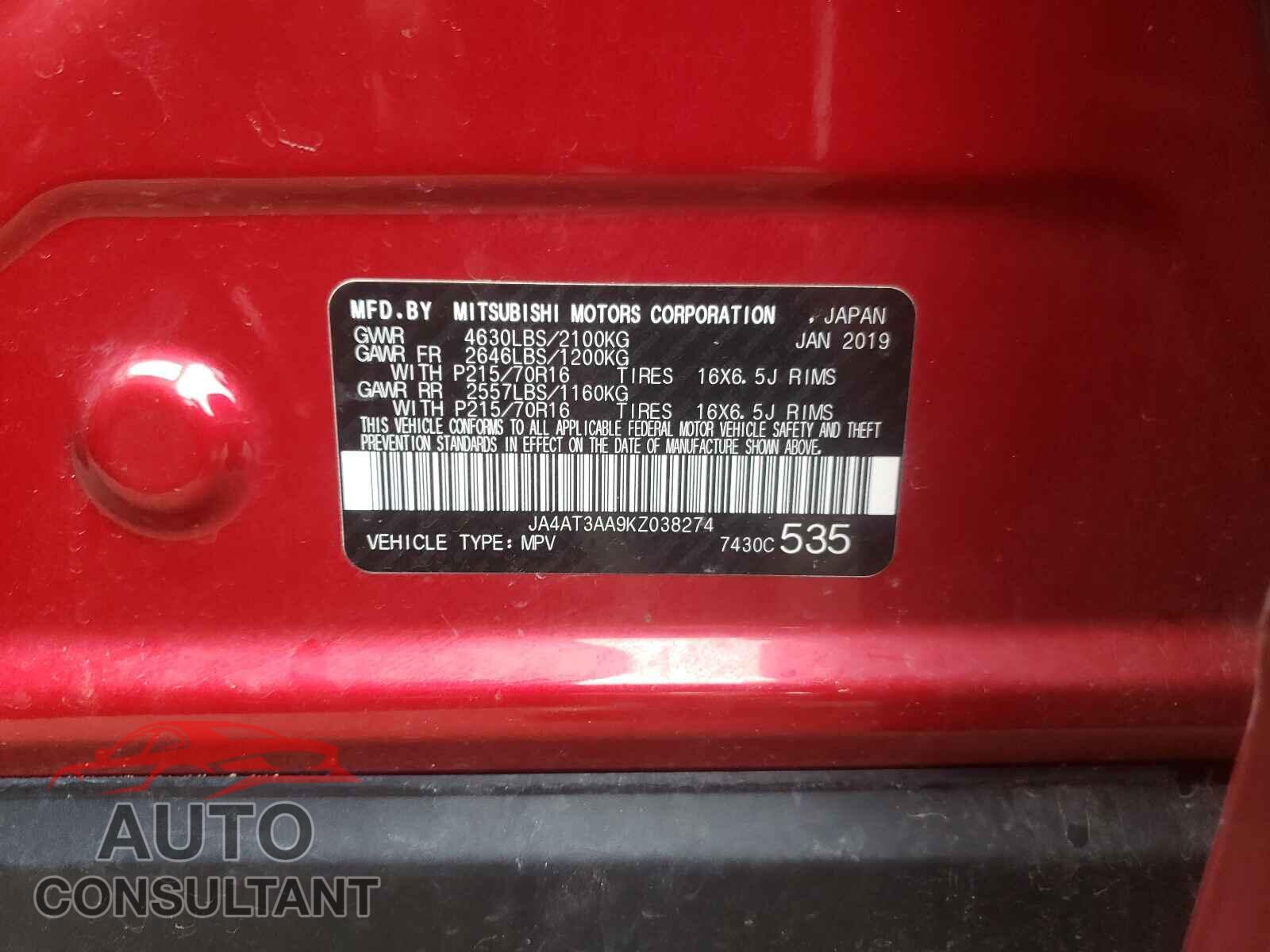 MITSUBISHI ECLIPSE 2019 - JA4AT3AA9KZ038274