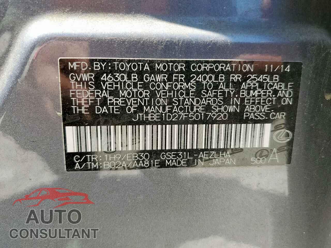 LEXUS IS 2015 - JTHBE1D27F5017920