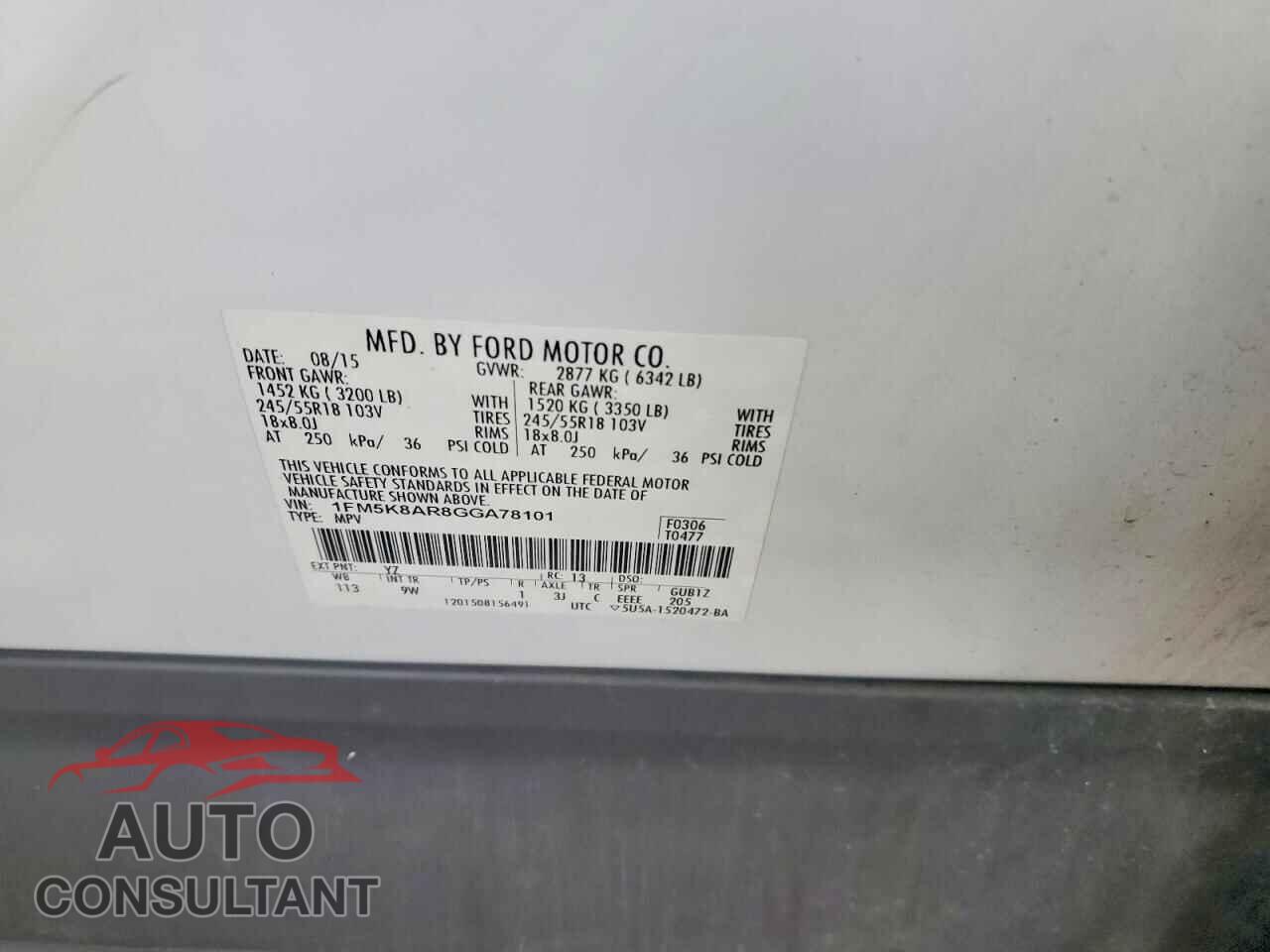 FORD EXPLORER 2016 - 1FM5K8AR8GGA78101