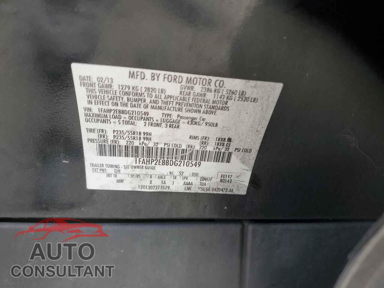 FORD TAURUS 2013 - 1FAHP2E88DG210549
