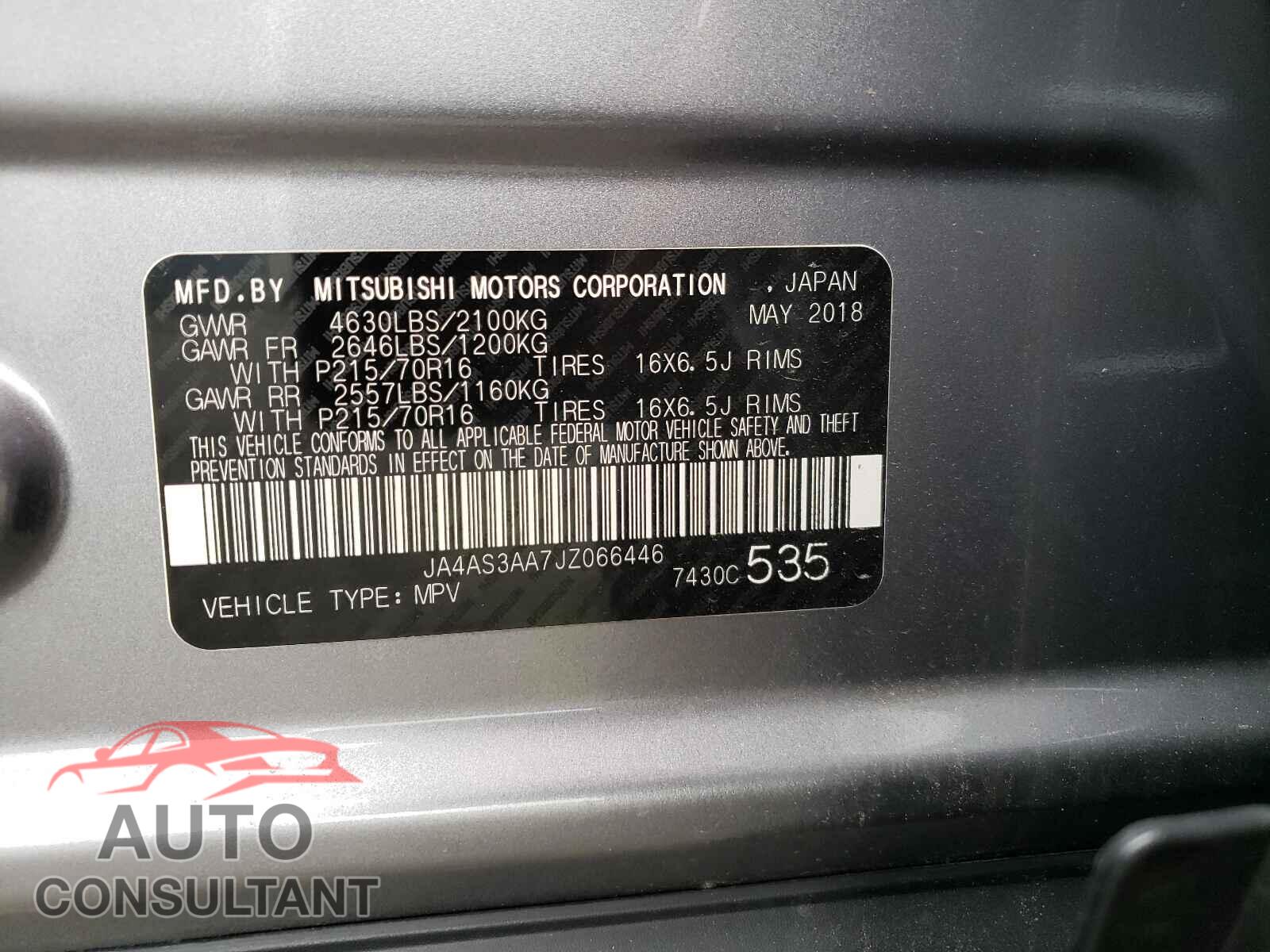 MITSUBISHI ECLIPSE 2018 - JA4AS3AA7JZ066446