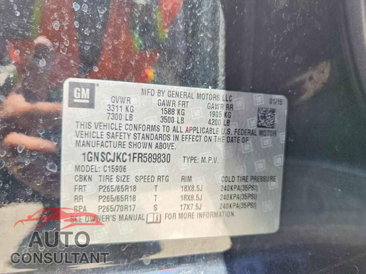CHEVROLET SUBURBAN 2015 - 1GNSCJKC1FR589830