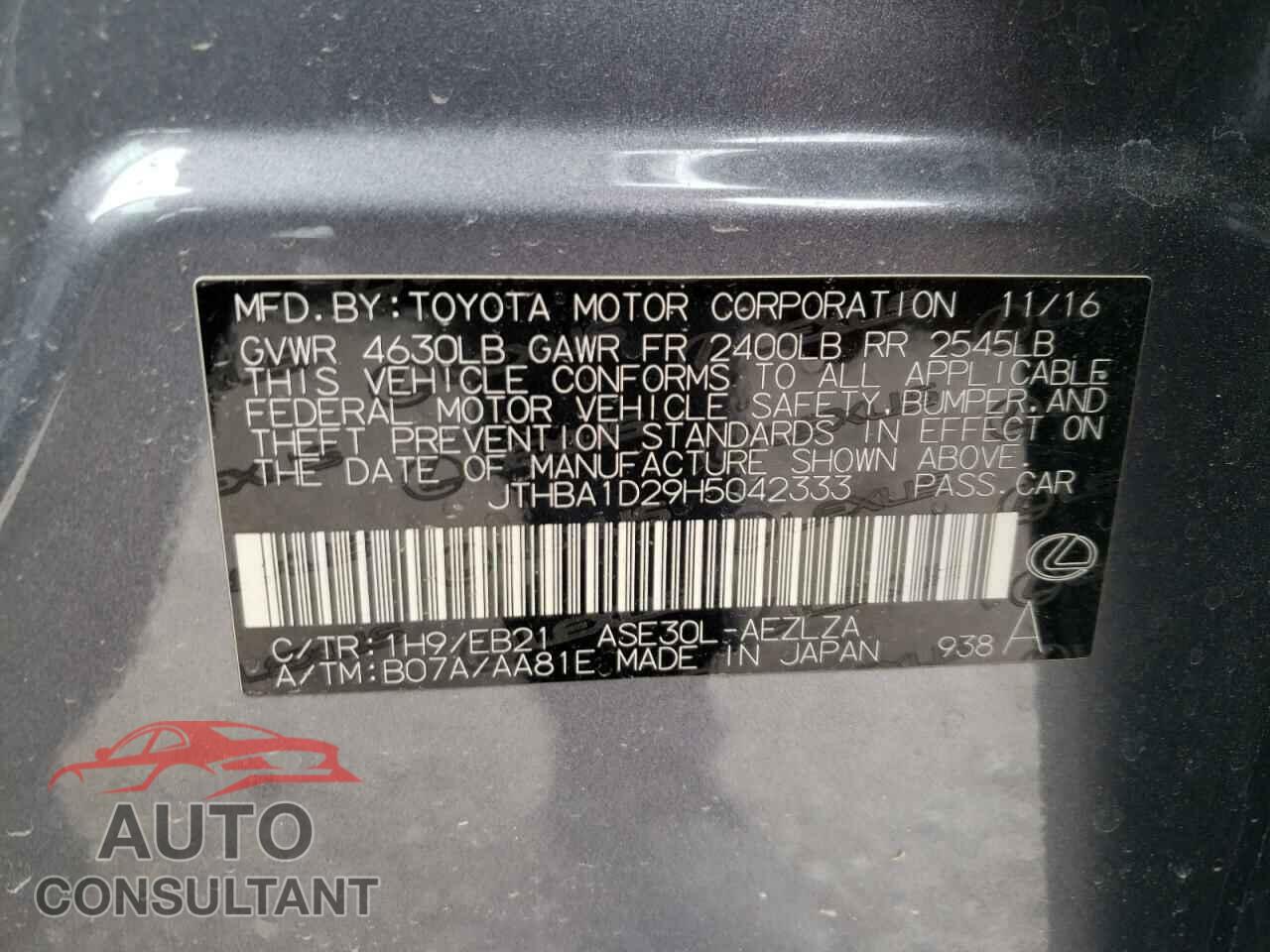 LEXUS IS 2017 - JTHBA1D29H5042333